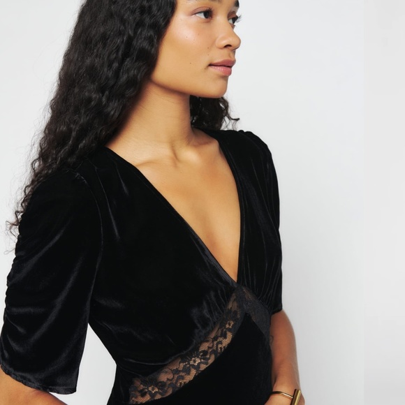 Reformation Malaga Velvet Formal Dress - Black sz 12, like new - Picture 2 of 4